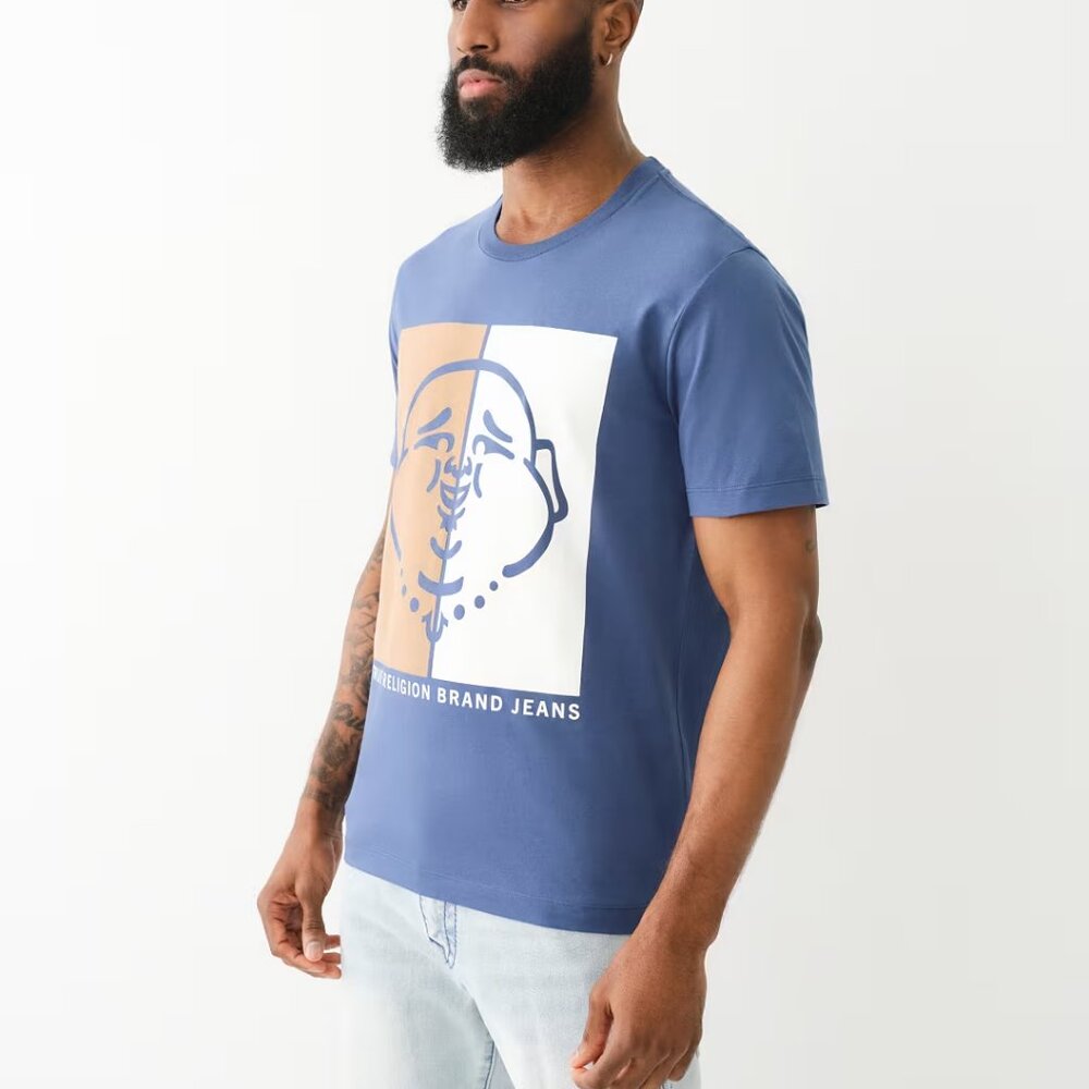 TRUE RELIGION FLOCKED SPLIT BUDDHA FACE TEE T-SHIRT - Picture 2 of 2